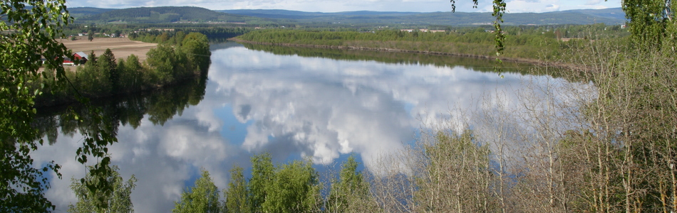 Foto av innlandsslettelandskap under skoggrensen med tett bebyggelse og jordbruksdominans