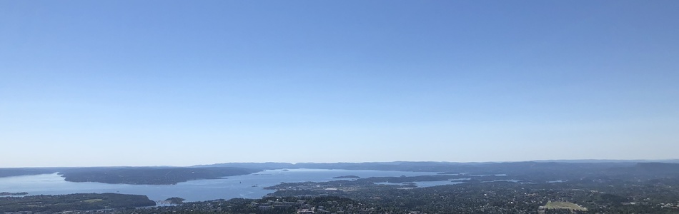 Foto av grunne daler i ås- og fjellandskap under skoggrensen med tett bebyggelse